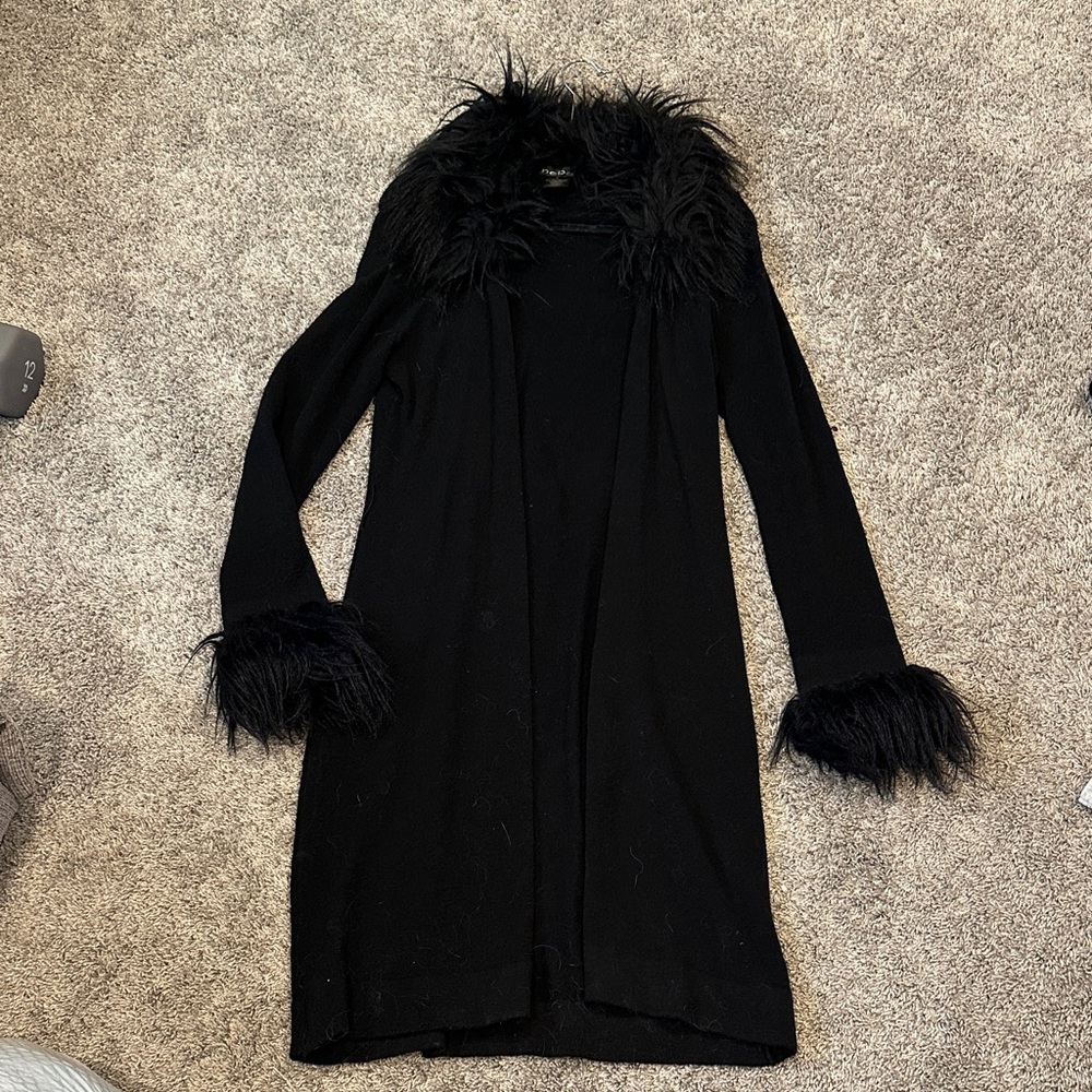bebe Black Faux Fur Trim Coat